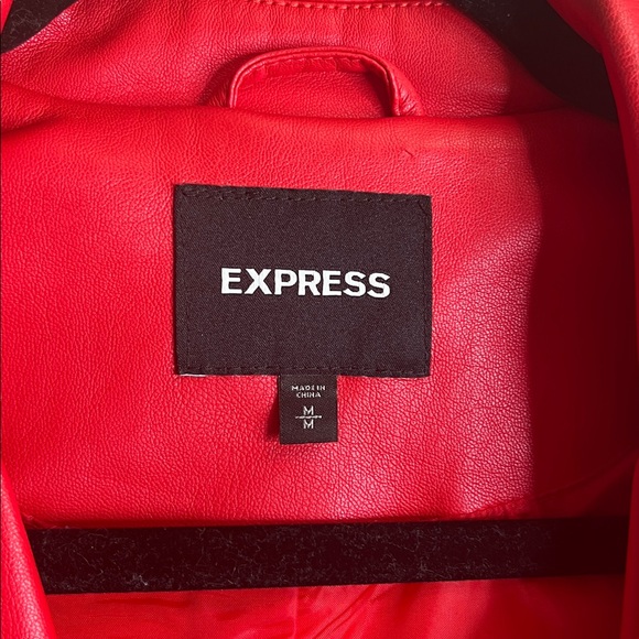 Express Red Faux Leather Moto Jacket - Picture 3 of 7